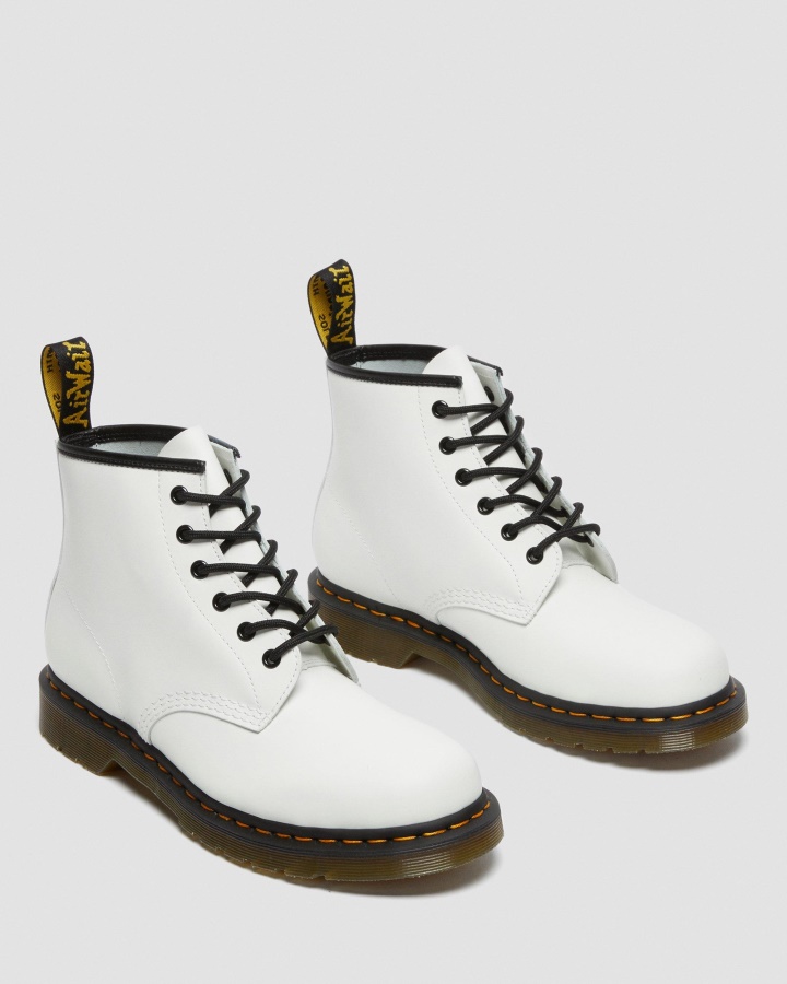 Botine Dr.martens Romania Piele Neteda Alba 101 Cusaturi Galbene Piele Neteda