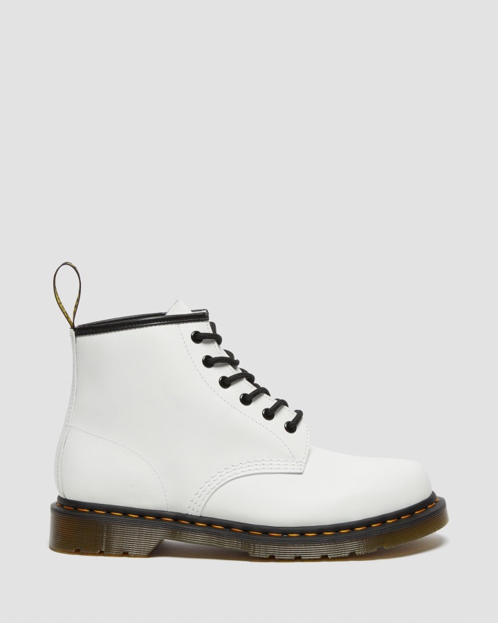 Botine Dr.martens Romania Piele Neteda Alba 101 Cusaturi Galbene Piele Neteda
