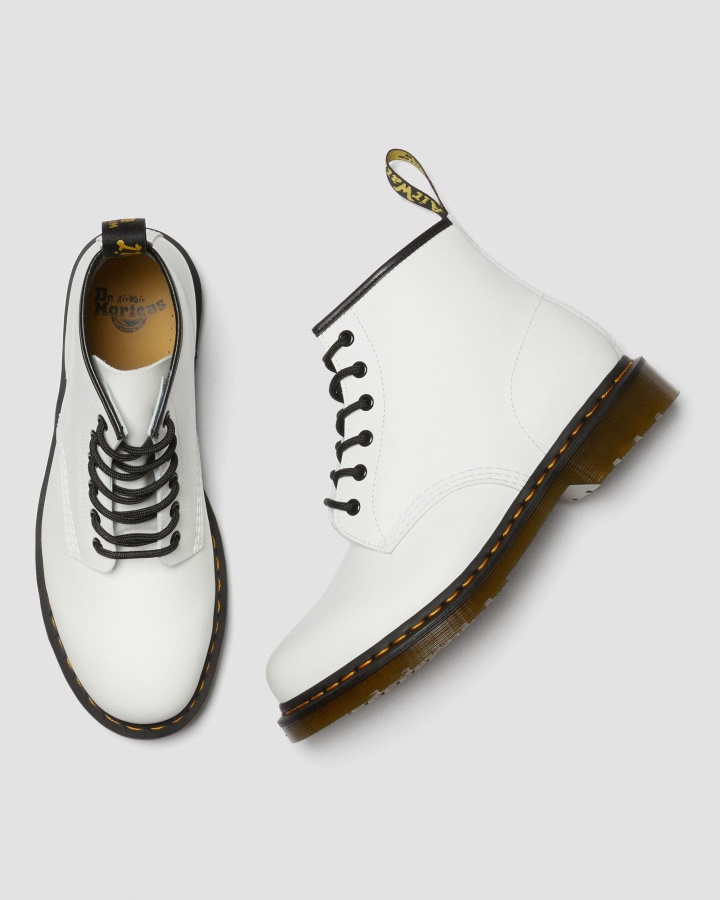 Botine Dr.martens Romania Piele Neteda Alba 101 Cusaturi Galbene Piele Neteda