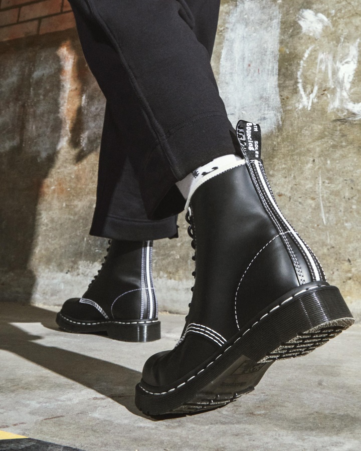 1460 Cizme Cu Siret Din Piele Cu Cusaturi De Contrast Piele Neteda Neagra Dr.martens Romania