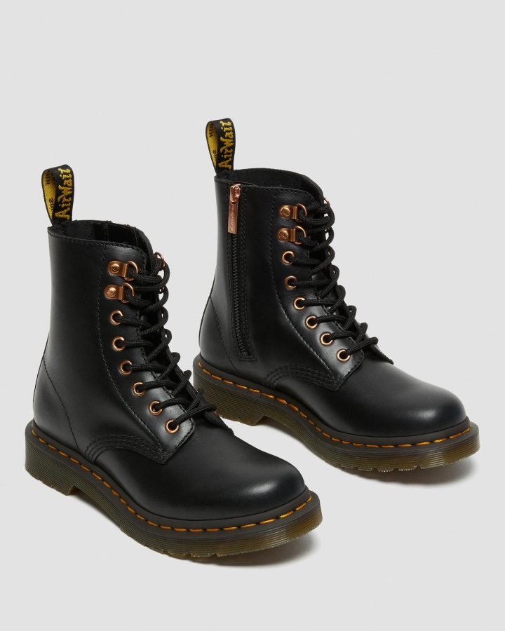 Cizme Negre Wanama Dr.martens Romania 1460 Pascal Rose Gold Hardware Din Piele Cu Siret
