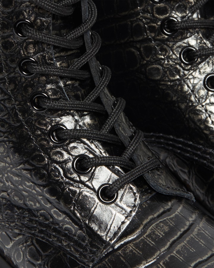 Gunmetal Wild Croc Dr.martens Romania 1460 Cizme Dama Croc Emboss Din Piele Cu Siret