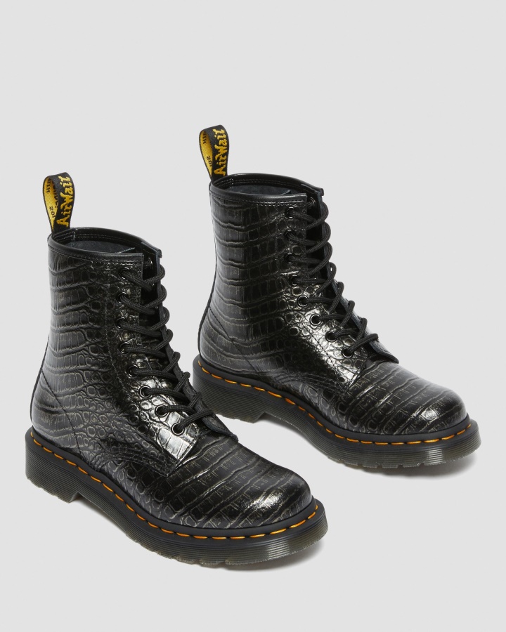Gunmetal Wild Croc Dr.martens Romania 1460 Cizme Dama Croc Emboss Din Piele Cu Siret