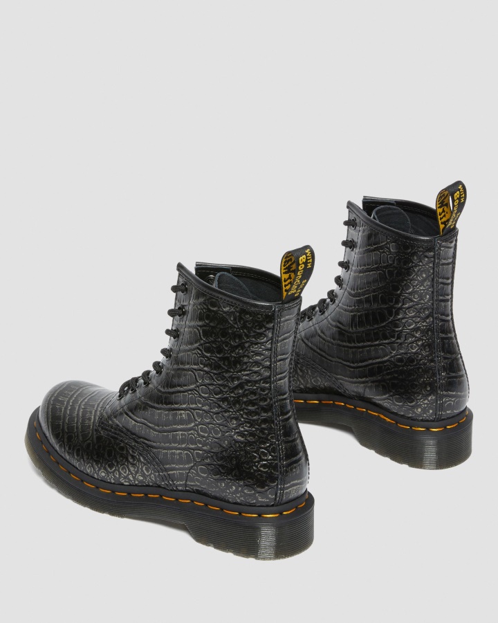 Gunmetal Wild Croc Dr.martens Romania 1460 Cizme Dama Croc Emboss Din Piele Cu Siret