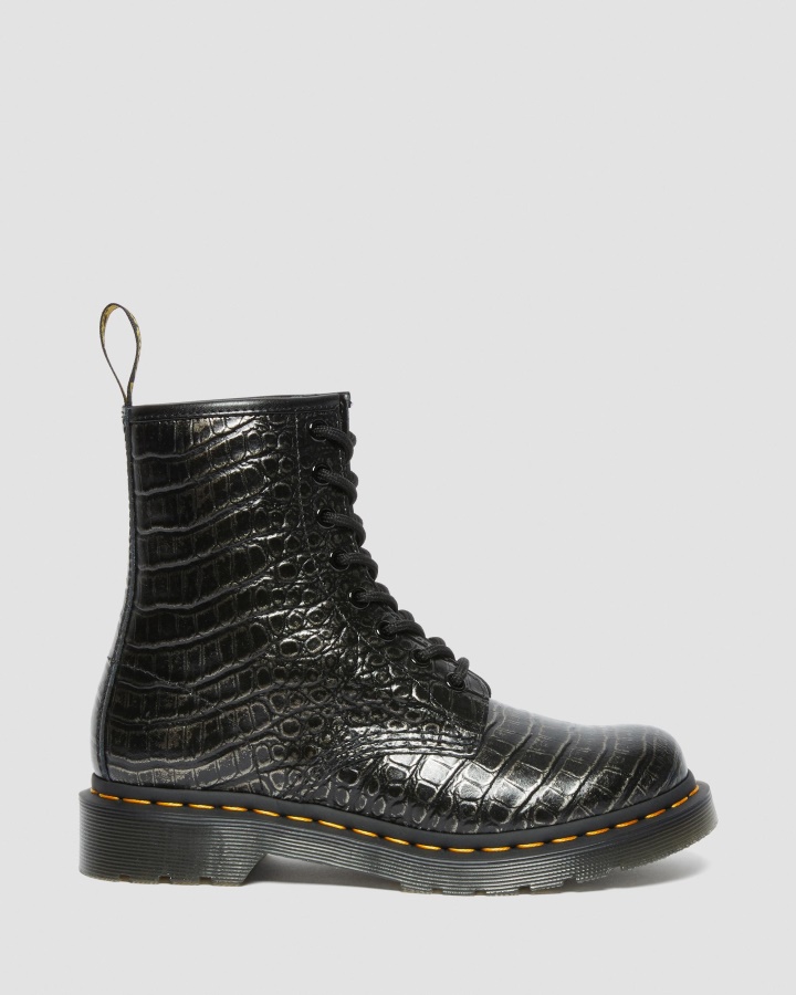 Gunmetal Wild Croc Dr.martens Romania 1460 Cizme Dama Croc Emboss Din Piele Cu Siret