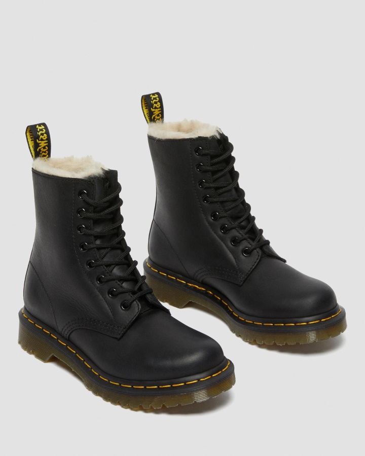 1460 Cizme De Dama Din Blana Artificiala Cu Siret, Dr.martens Romania, Negru Lustruit Wyoming