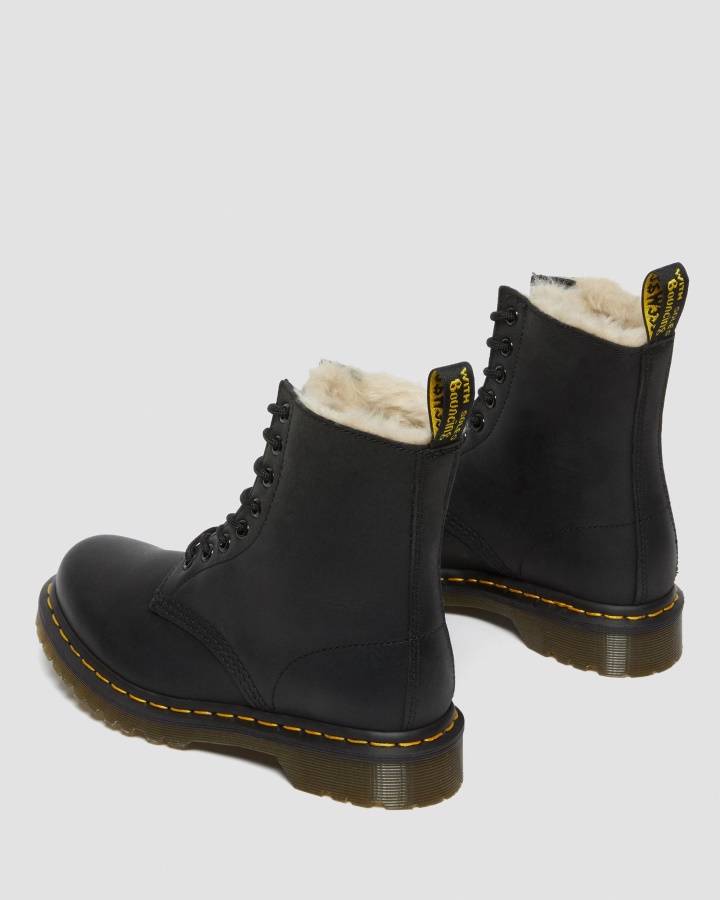 1460 Cizme De Dama Din Blana Artificiala Cu Siret, Dr.martens Romania, Negru Lustruit Wyoming