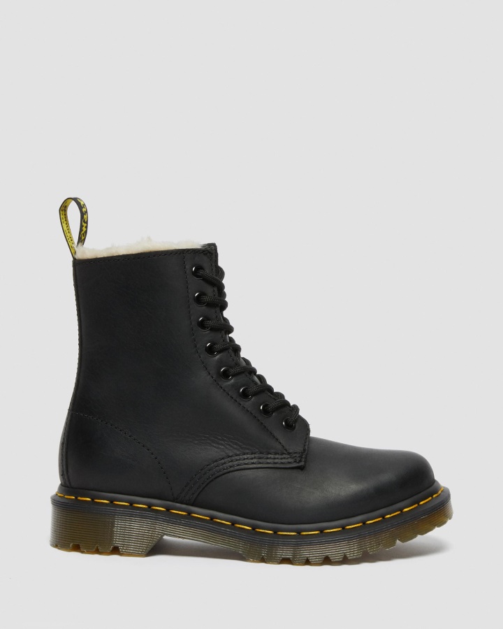 1460 Cizme De Dama Din Blana Artificiala Cu Siret, Dr.martens Romania, Negru Lustruit Wyoming