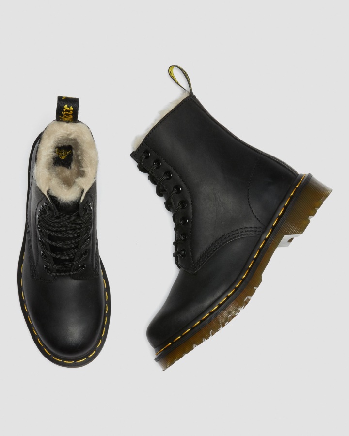 1460 Cizme De Dama Din Blana Artificiala Cu Siret, Dr.martens Romania, Negru Lustruit Wyoming