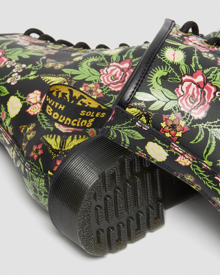 Dr.martens Romania Black 1460 Cizme Dama Cu Siret Din Piele Cu Flori Florale