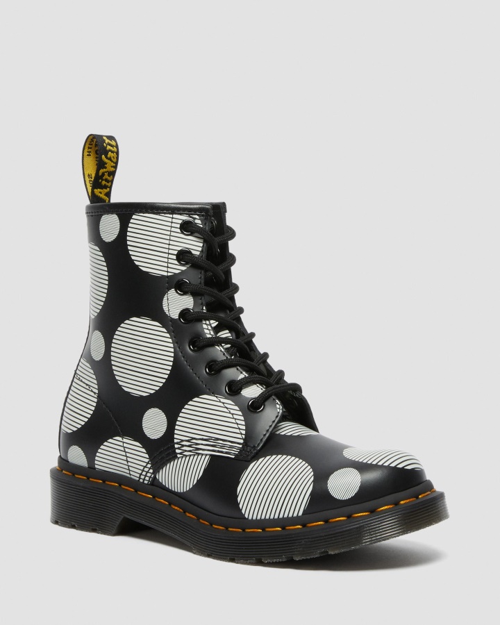 Cizme Negre Cu Buline Netede Dr.martens Romania 1460 De Dama Din Piele Neteda Cu Siret