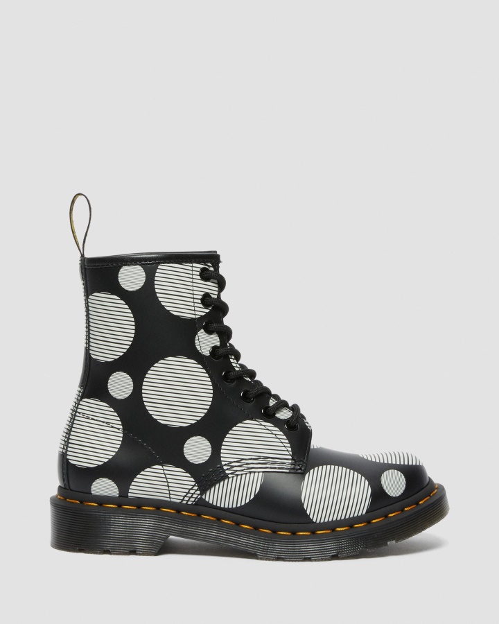Cizme Negre Cu Buline Netede Dr.martens Romania 1460 De Dama Din Piele Neteda Cu Siret
