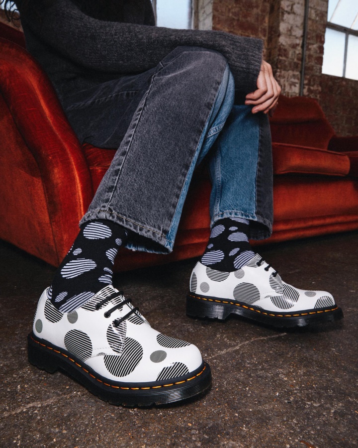 Dr.martens Romania Pantofi Oxford Din Piele Netedă Cu Buline Albe 1461 Pentru Femei