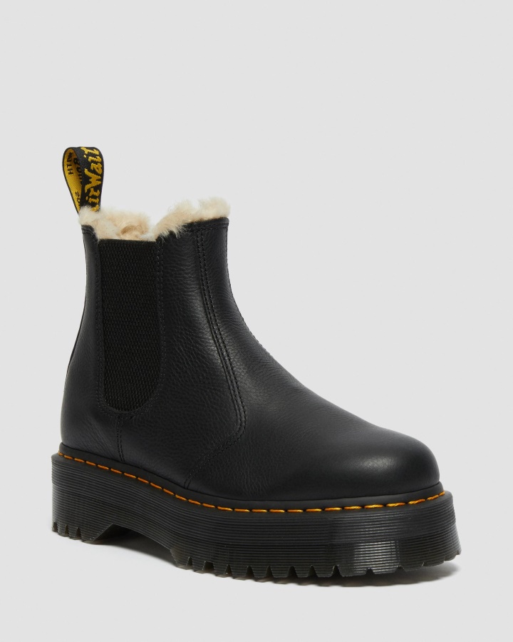 Cizme Chelsea Cu Platformă Dr.martens Romania Pisa 2976 Neagră Din Blană Artificială