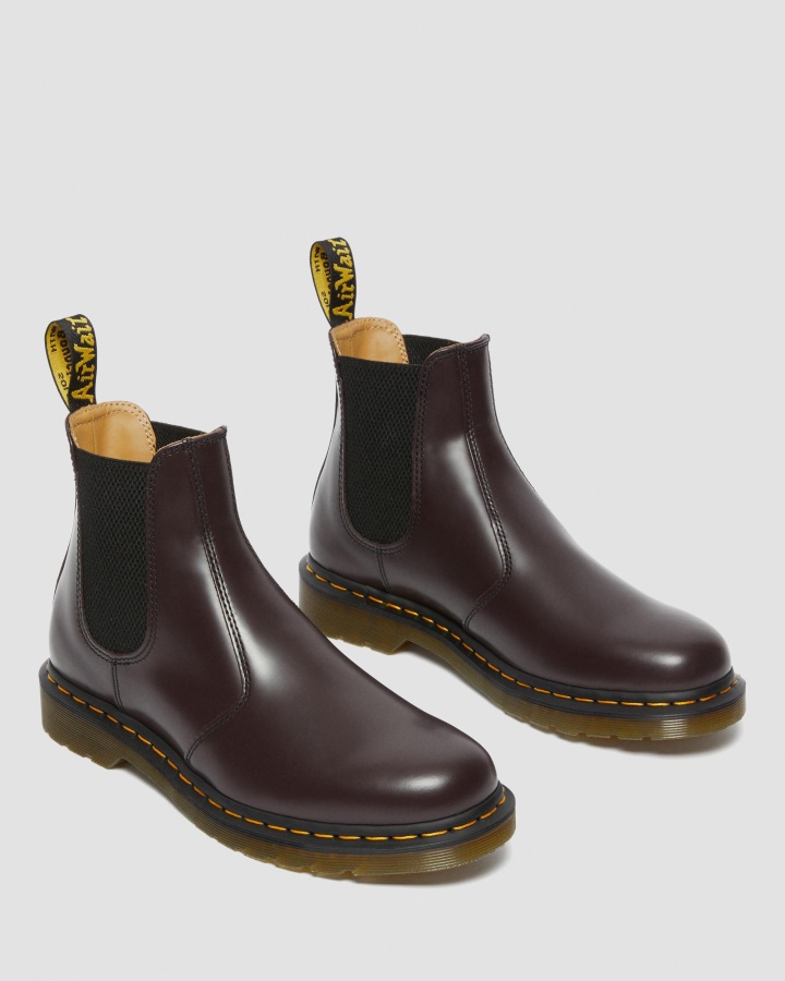 2976 Cizme Chelsea Din Piele Netedă Cu Cusătură Galbenă Visiniu Piele Netedă Dr.martens Romania