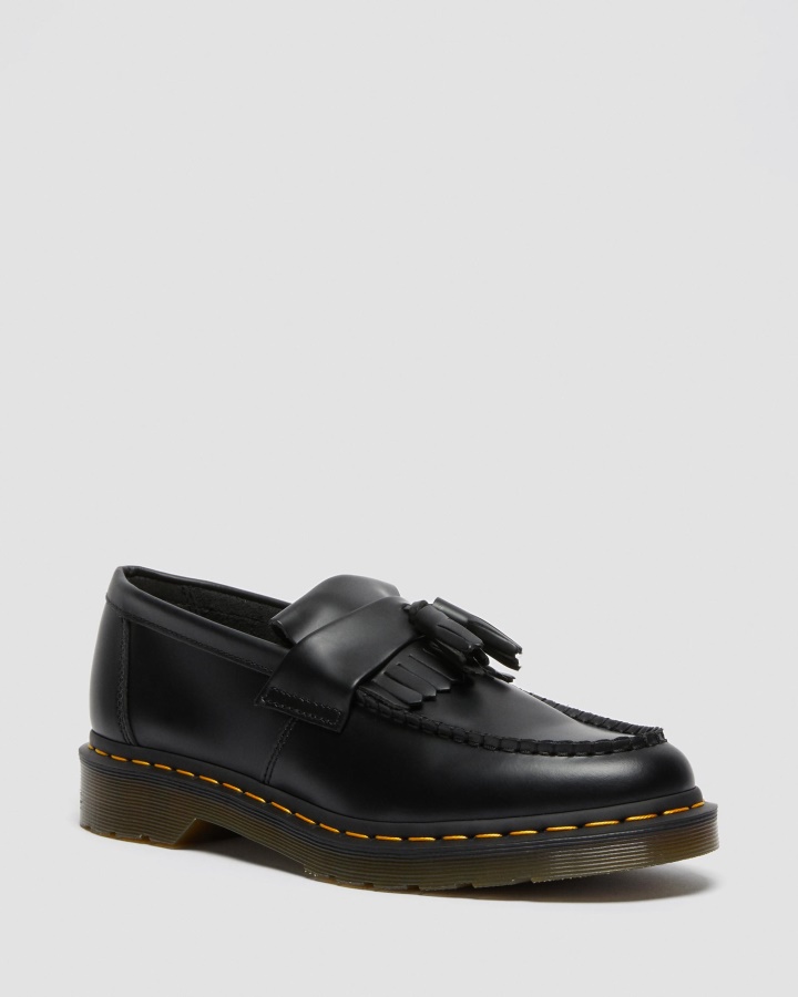 Mocasini Cu Ciucuri Din Piele Cu Cusaturi Galbene Adrian Dr.martens Romania Piele Neteda Neagra