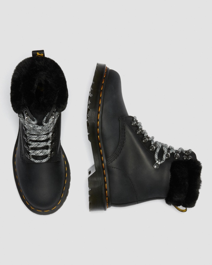 Cizme Neagră Streeter+milo Blană Dr.martens Romania 1460 Serena Guler Blană Artificială Căptușite Cu șireturi