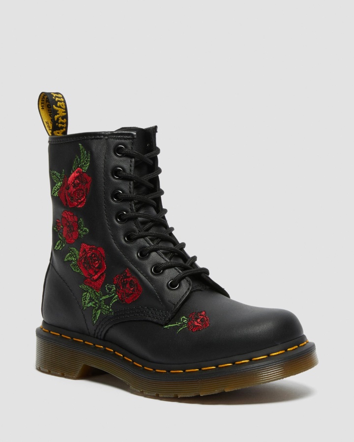 Black Softy T Dr.martens Romania 1460 Vonda Floral Piele Cizme Cu Siret