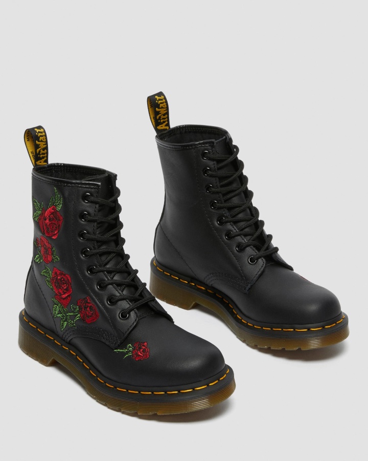 Black Softy T Dr.martens Romania 1460 Vonda Floral Piele Cizme Cu Siret