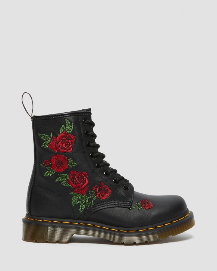 Black Softy T Dr.martens Romania 1460 Vonda Floral Piele Cizme Cu Siret