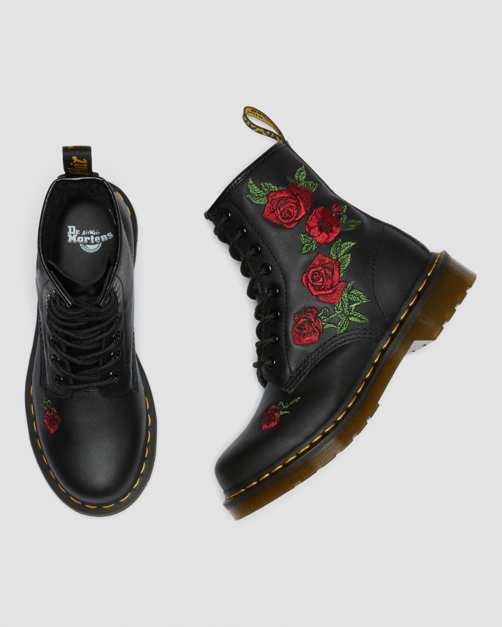 Black Softy T Dr.martens Romania 1460 Vonda Floral Piele Cizme Cu Siret