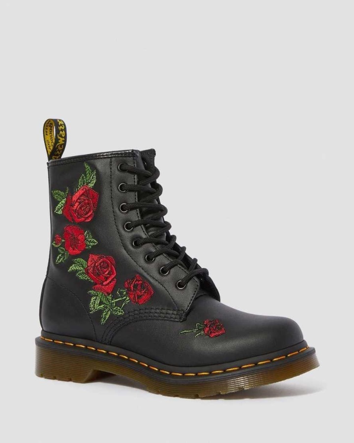 Black Softy T Dr.martens Romania 1460 Vonda Floral Piele Cizme Cu Siret