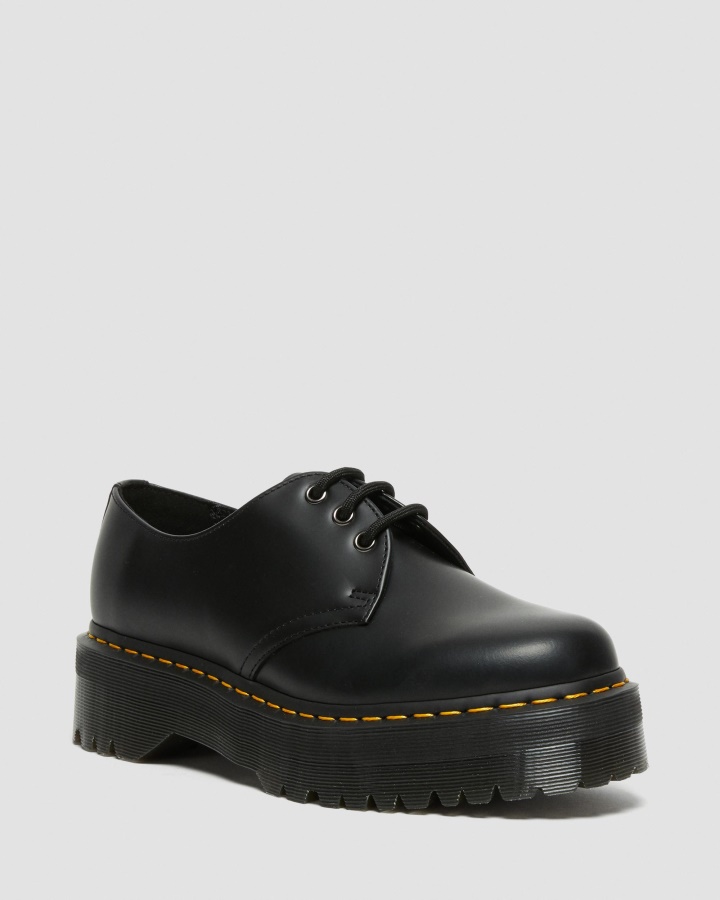Negru Lustruit Neted Dr.martens Romania 1461 Pantofi Cu Platforma Piele Neteda