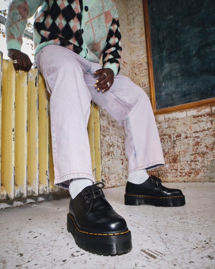 Negru Lustruit Neted Dr.martens Romania 1461 Pantofi Cu Platforma Piele Neteda