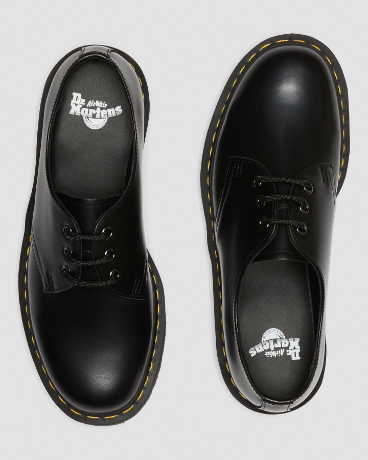 Negru Lustruit Neted Dr.martens Romania 1461 Pantofi Cu Platforma Piele Neteda