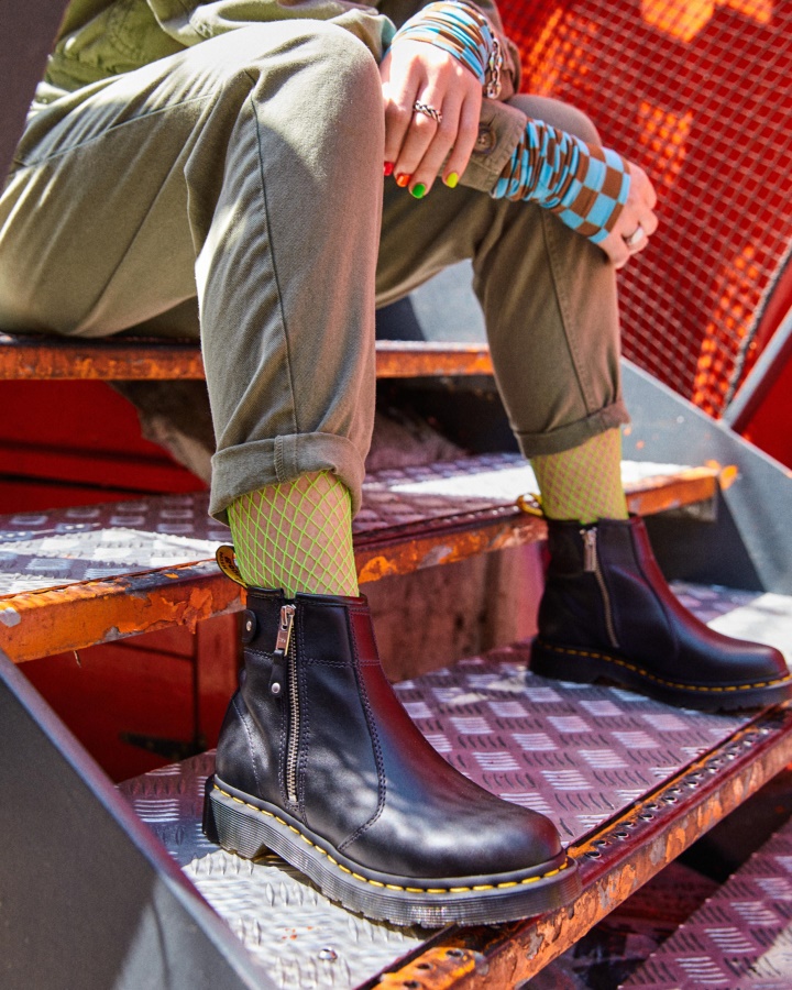 2976 Cizme Chelsea Din Piele Cu Fermoar Dublu Canada Dr.martens Romania Negru Wanama