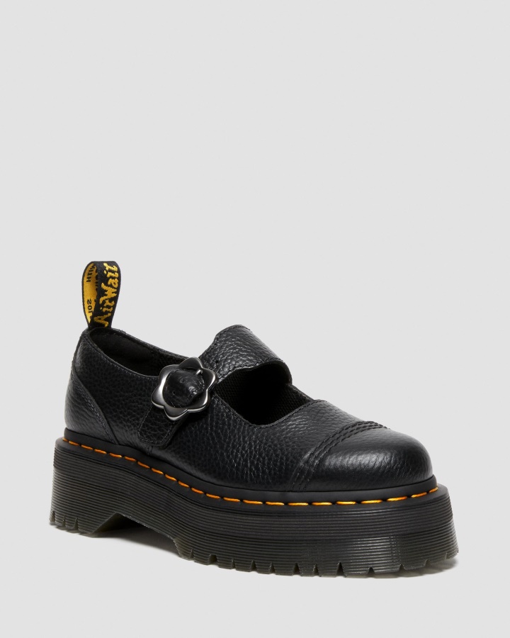 Pantofi Cu Platforma Din Piele Cu Catarama Flori Addina Dr.martens Romania Piele Nappa Frezata Neagra