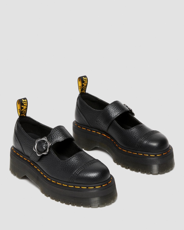 Pantofi Cu Platforma Din Piele Cu Catarama Flori Addina Dr.martens Romania Piele Nappa Frezata Neagra