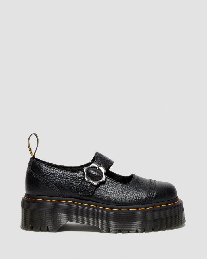 Pantofi Cu Platforma Din Piele Cu Catarama Flori Addina Dr.martens Romania Piele Nappa Frezata Neagra