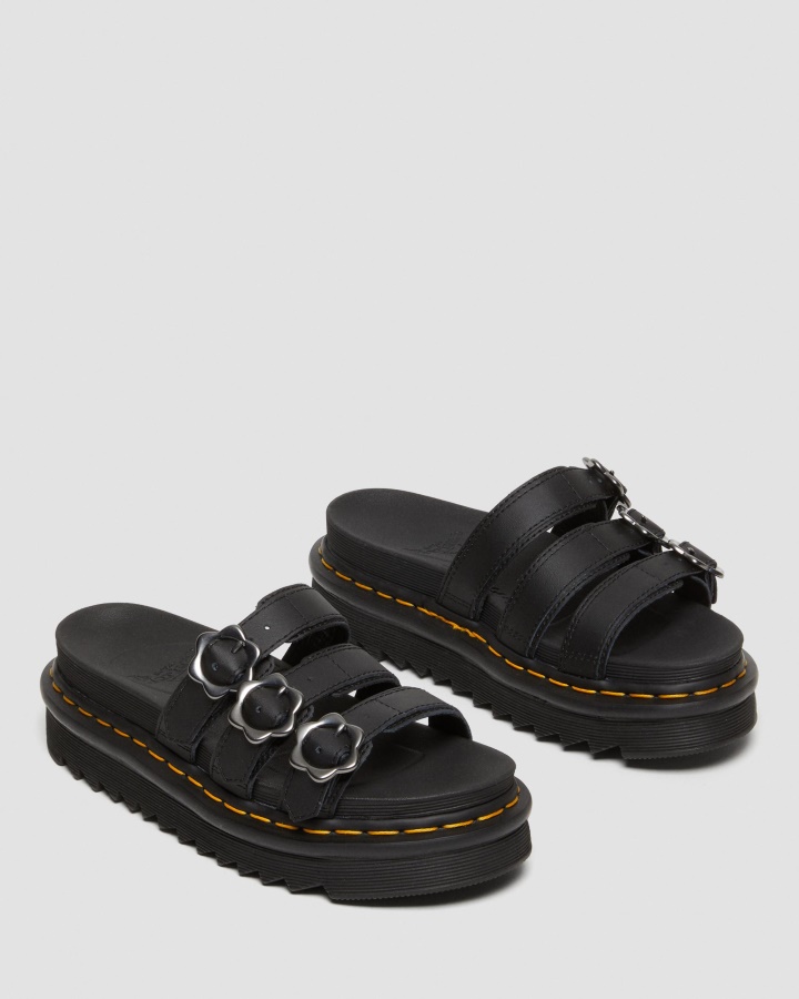 Sandale Din Piele Cu Catarama Floare Blaire Dr.martens Romania Piele Hidro Neagra