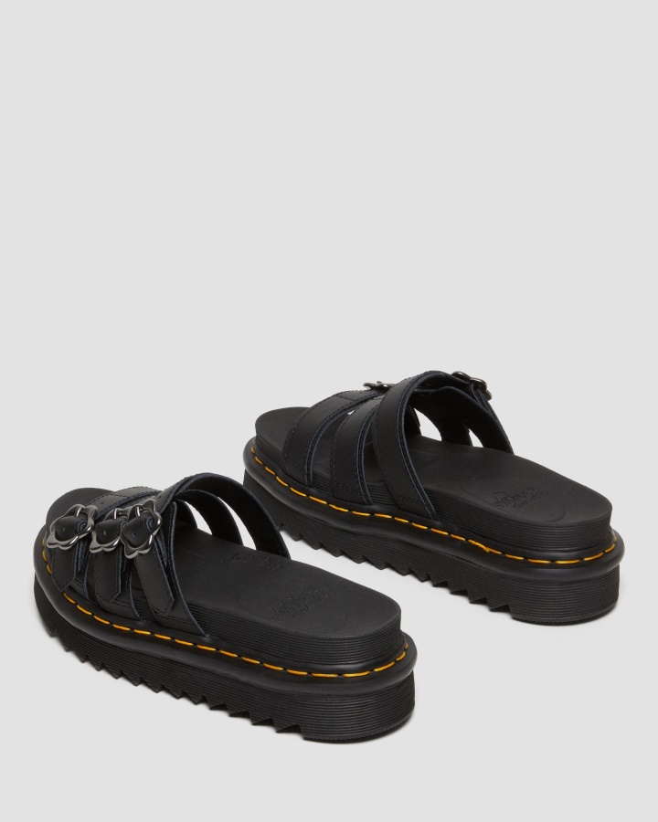 Sandale Din Piele Cu Catarama Floare Blaire Dr.martens Romania Piele Hidro Neagra