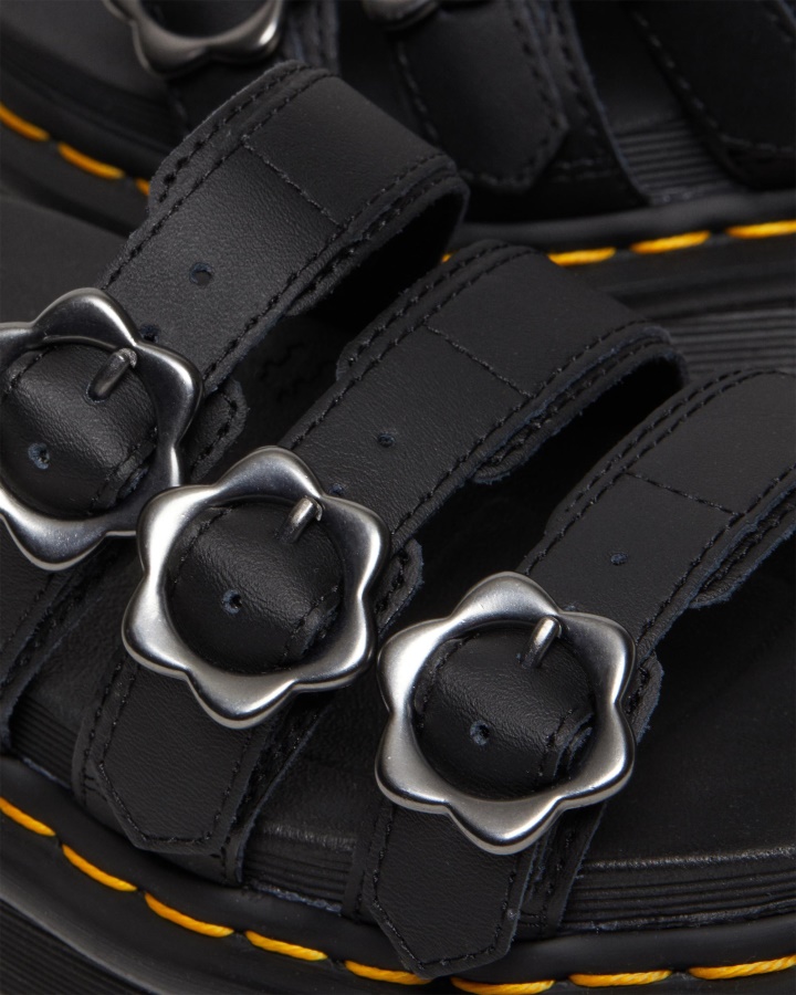 Sandale Din Piele Cu Catarama Floare Blaire Dr.martens Romania Piele Hidro Neagra