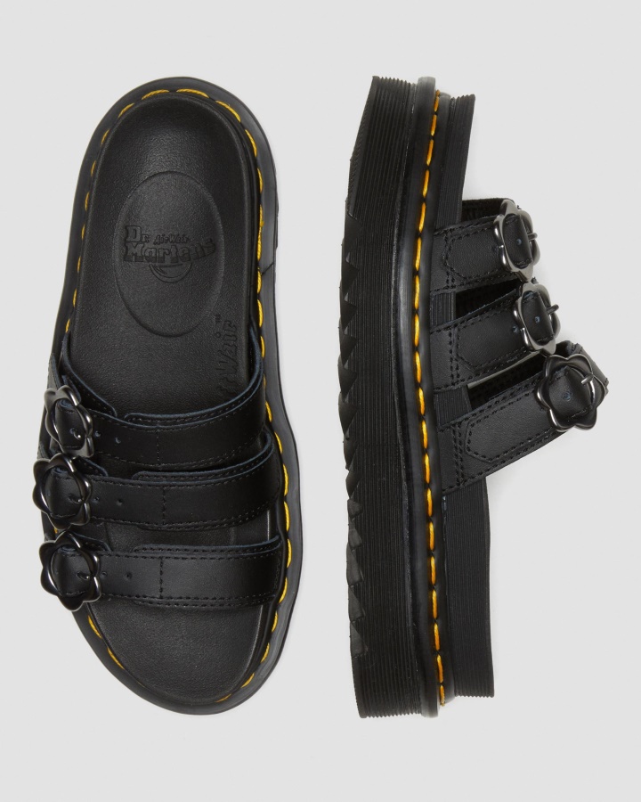 Sandale Din Piele Cu Catarama Floare Blaire Dr.martens Romania Piele Hidro Neagra