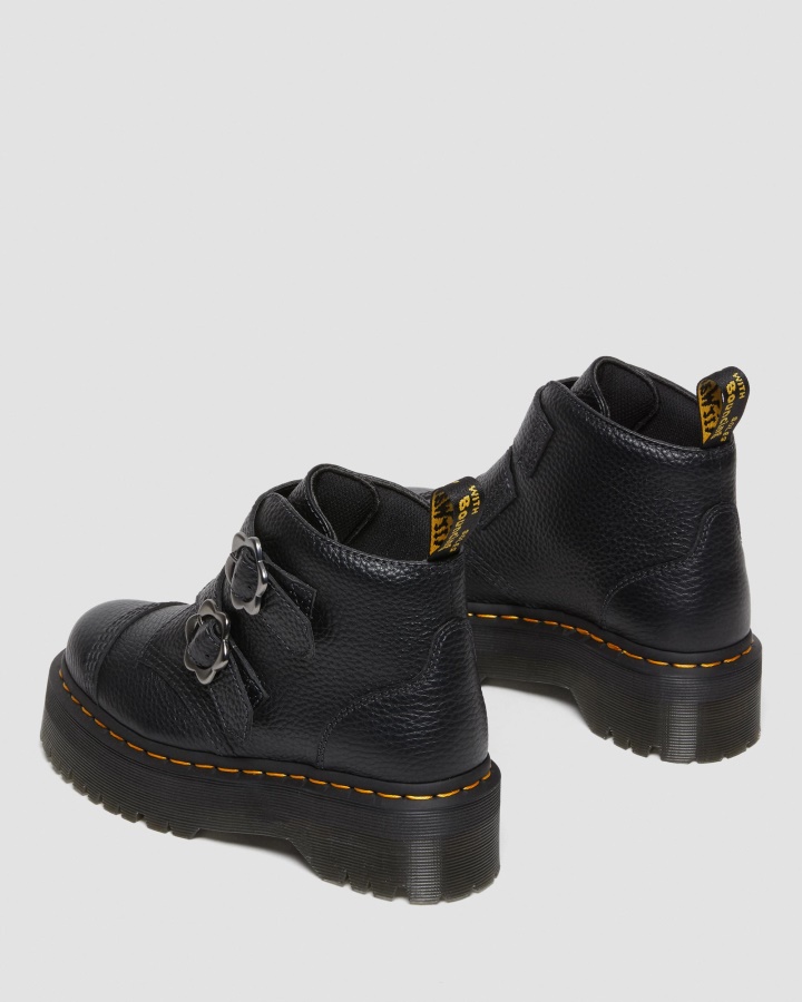 Dr.martens Romania Cizme Cu Platforma Din Piele Nappa Frezata Neagra Devon Flower Catarama