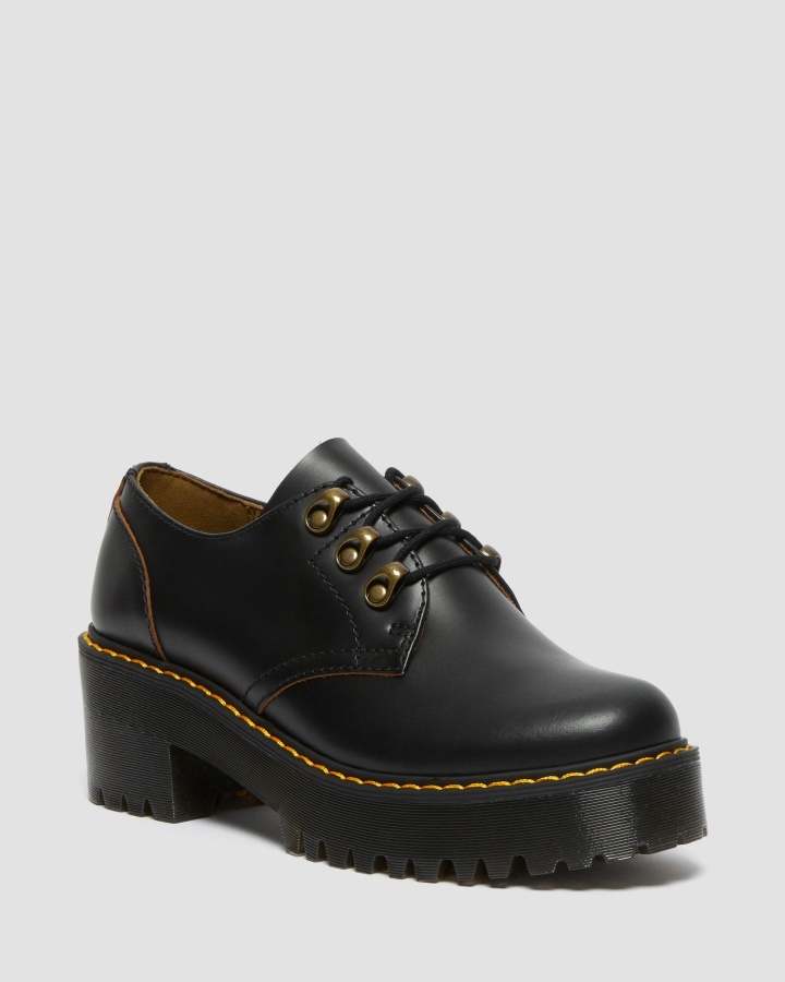 Dr.martens Romania Negri Vintage Netezi Leona Lo Vintage Pantofi Cu Toc Din Piele Neteda