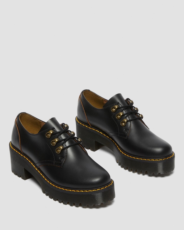 Dr.martens Romania Negri Vintage Netezi Leona Lo Vintage Pantofi Cu Toc Din Piele Neteda