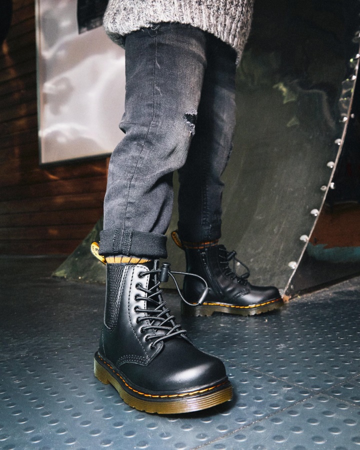 Cizme Din Piele Pentru Copil 1460 Harper Negru Romario Dr.martens Romania