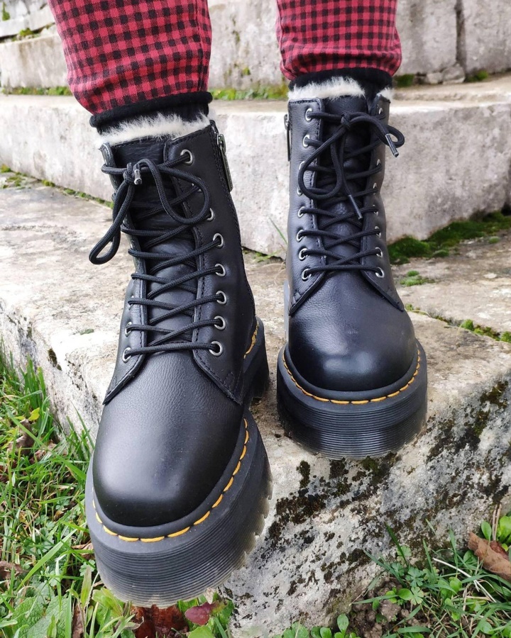 Negru Pisa Dr.martens Romania Jadon Piele Platforma Captusita Blanita Artificiala