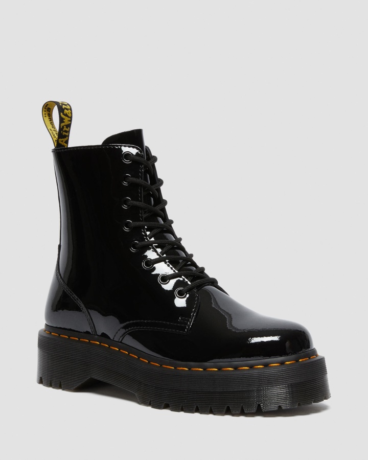 Cizme Cu Platforma Din Piele Lacuta Dr.martens Romania Jadon Neagra