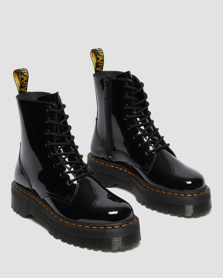 Cizme Cu Platforma Din Piele Lacuta Dr.martens Romania Jadon Neagra