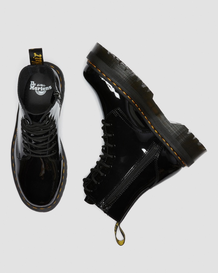Cizme Cu Platforma Din Piele Lacuta Dr.martens Romania Jadon Neagra