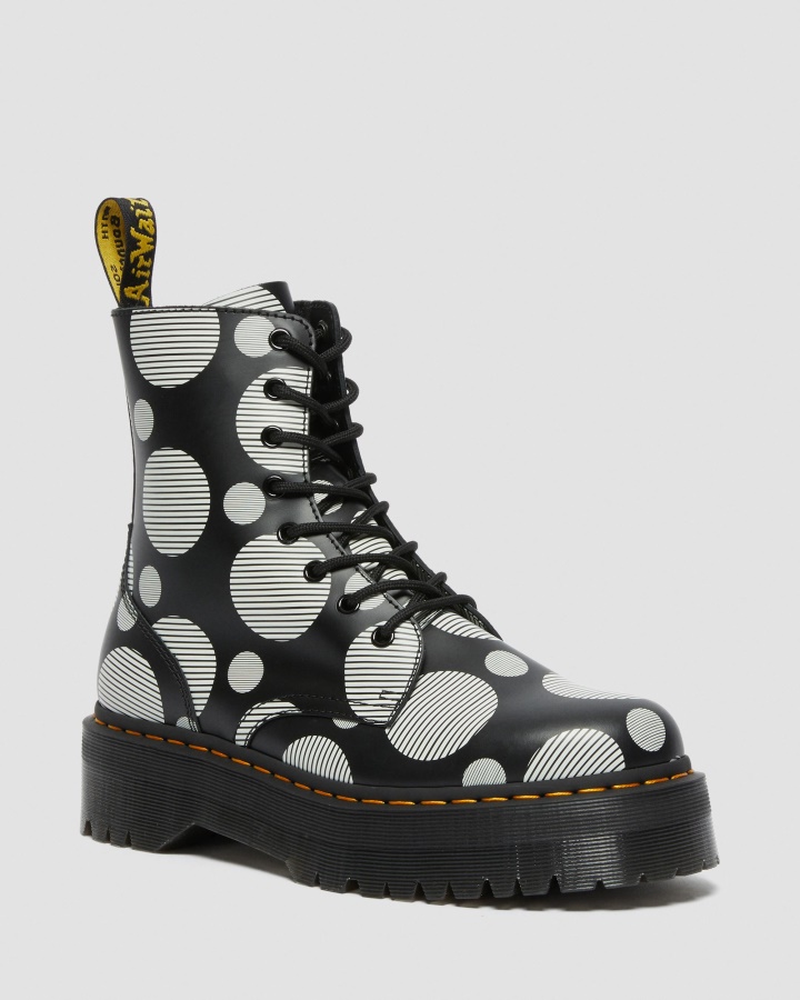 Cizme Negre Cu Buline Netede Dr.martens Romania Jadon Cu Platforma Din Piele Neteda