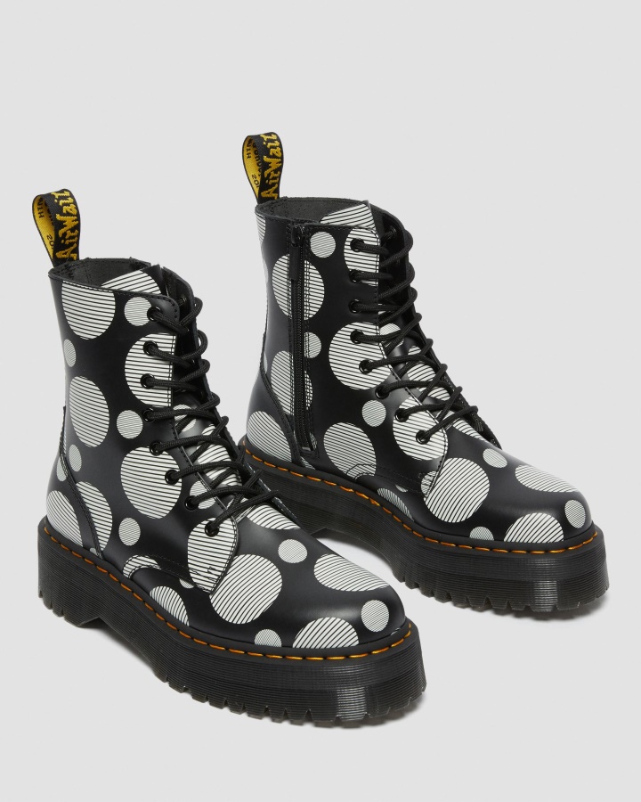 Cizme Negre Cu Buline Netede Dr.martens Romania Jadon Cu Platforma Din Piele Neteda