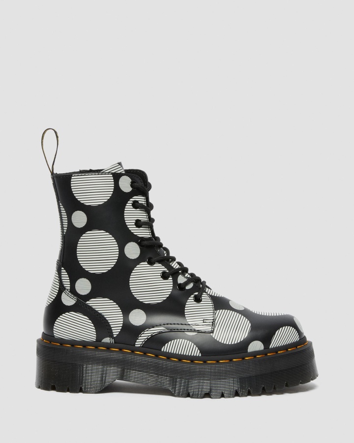 Cizme Negre Cu Buline Netede Dr.martens Romania Jadon Cu Platforma Din Piele Neteda