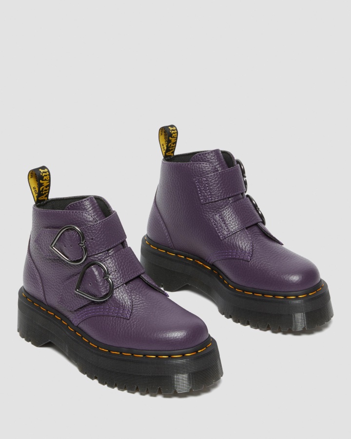 Dr.martens Romania Ghete Cu Platforma Din Piele Nappa Frezata Coacaze Negre Devon Heart