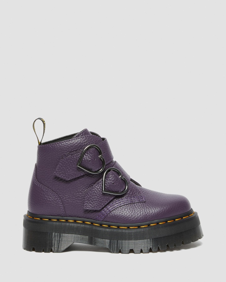 Dr.martens Romania Ghete Cu Platforma Din Piele Nappa Frezata Coacaze Negre Devon Heart